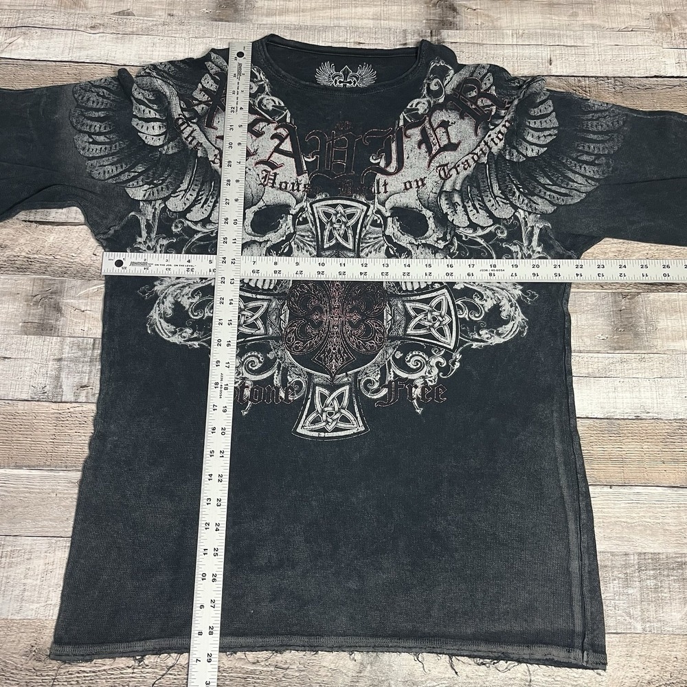 Xzavier Thermal Shirt Size XL Black Thermal Long Sleeve Y2K Punk Grunge Skulls - Picture 6 of 11